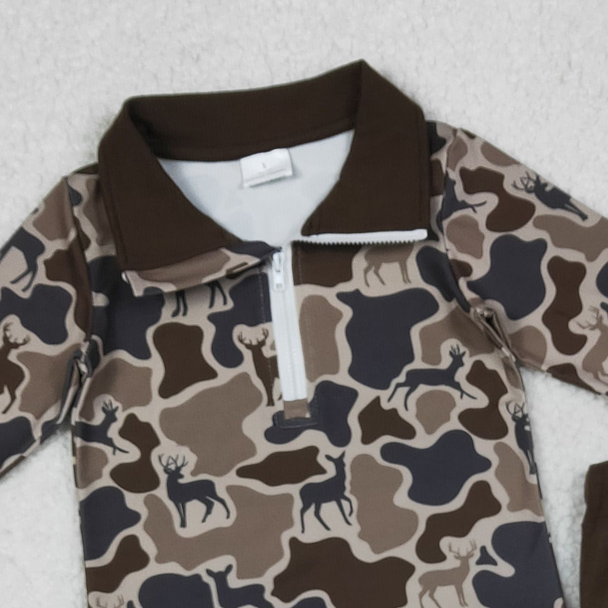 10.23 RTS NO MOQ （In stock）BLP1270 Baby Boys Winter Outfits Baby Boys Deer Camo Zipper Pullovers Pockets Jogger Hunting Clothes Sets