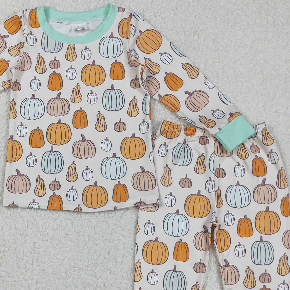 RTS NO MOQ （In stock）BLP1222 Baby Boys Winter Outfits Long Sleeve Pumpkin Pajamas Fall Comfortable Sleepwear