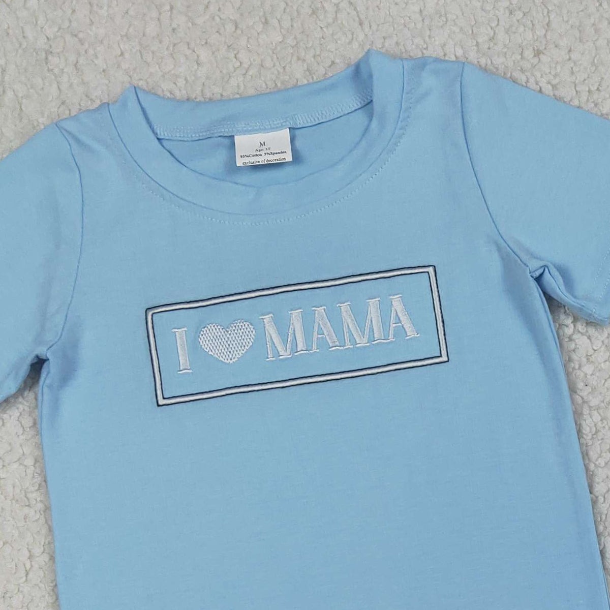3.18 RTS NO MOQ （In stock）BSSO1605 Fashion Clothing For Baby Boys Embroidery I Love Mama Top Checked Pockets Short Clothes Sets