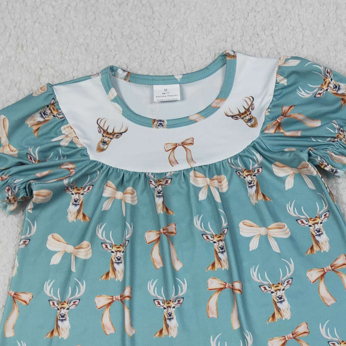 4.9 GSSO3212 RTS NO MOQ （In stock ）Short sleeves deer bow tunic ruffle shorts girls outfits