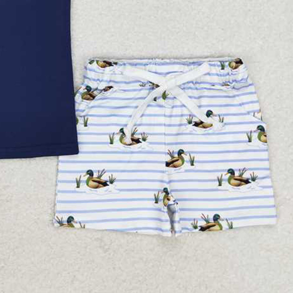 5.16  BSSO0884  RTS NO MOQ Short sleeves duck top stripe shorts kids boys clothing