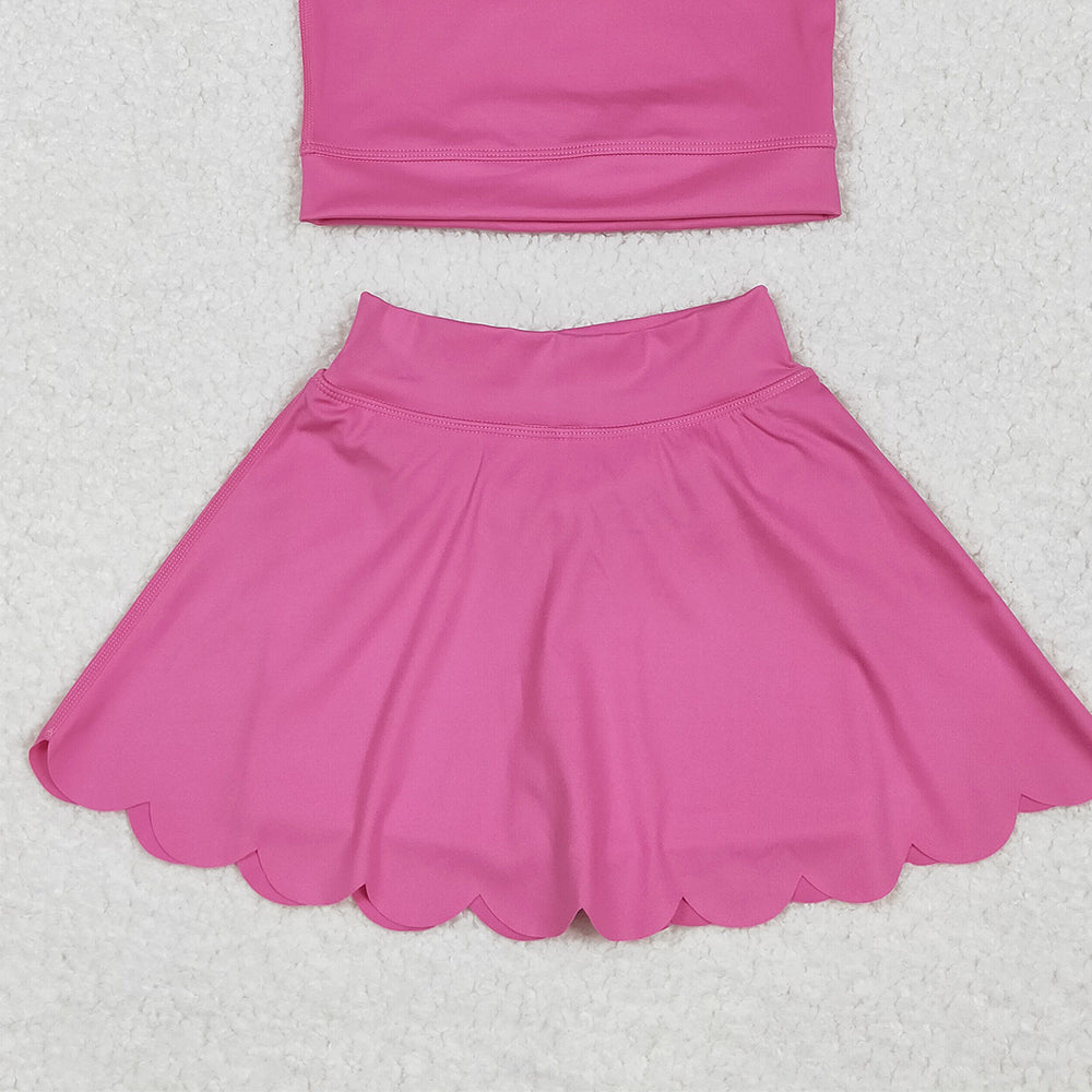 7.23  GSD2092 RTS NO MOQ Baby Girls Yoga Outfits Baby Girls Hot Pink Yoga Vest Skirt Active Wear Clothes Sets