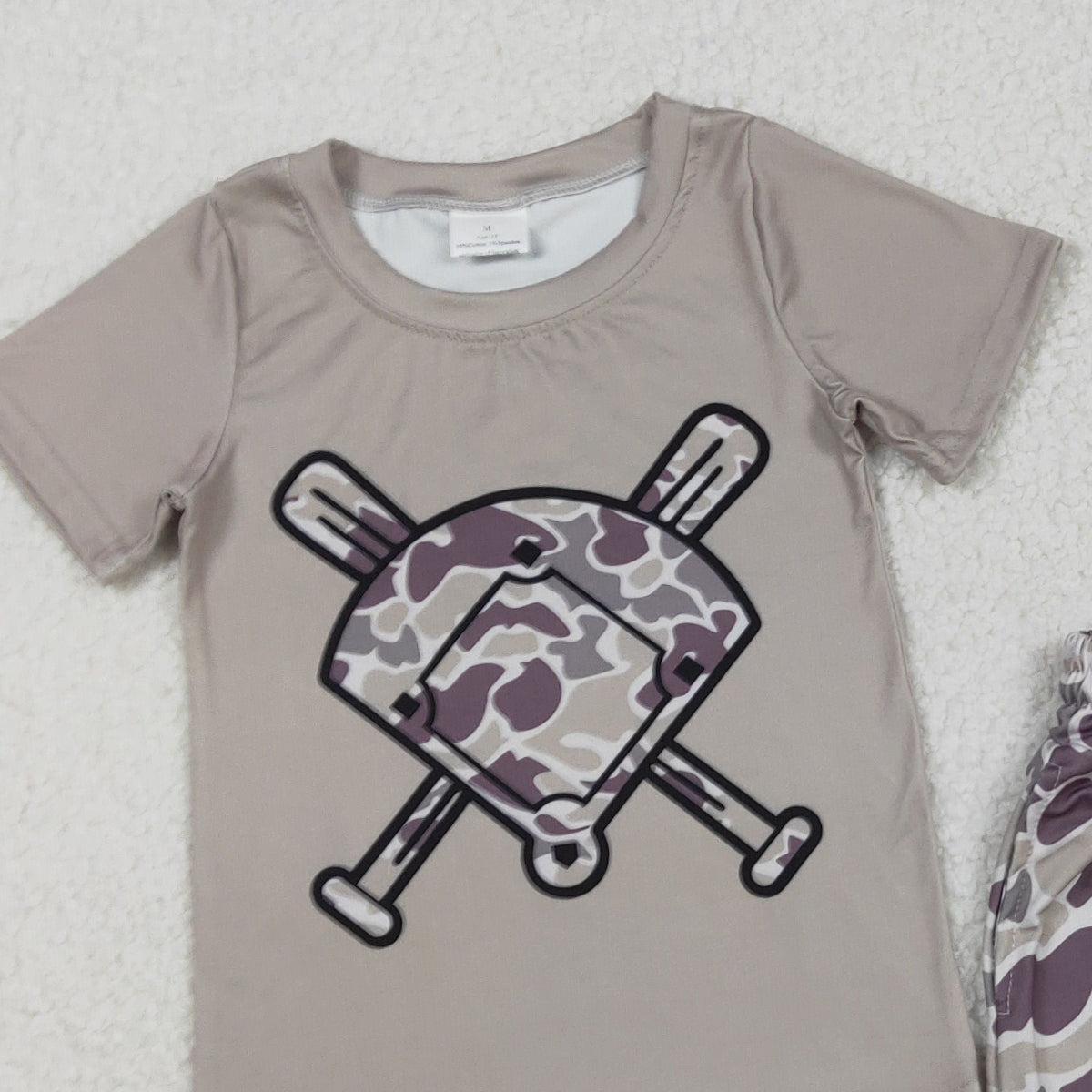 11.21 RTS NO MOQ （In stock）BT1417+SS0733 Baby Boys Grey Camo Baseball Short Sleeve Team T-shirts Shorts Clothes