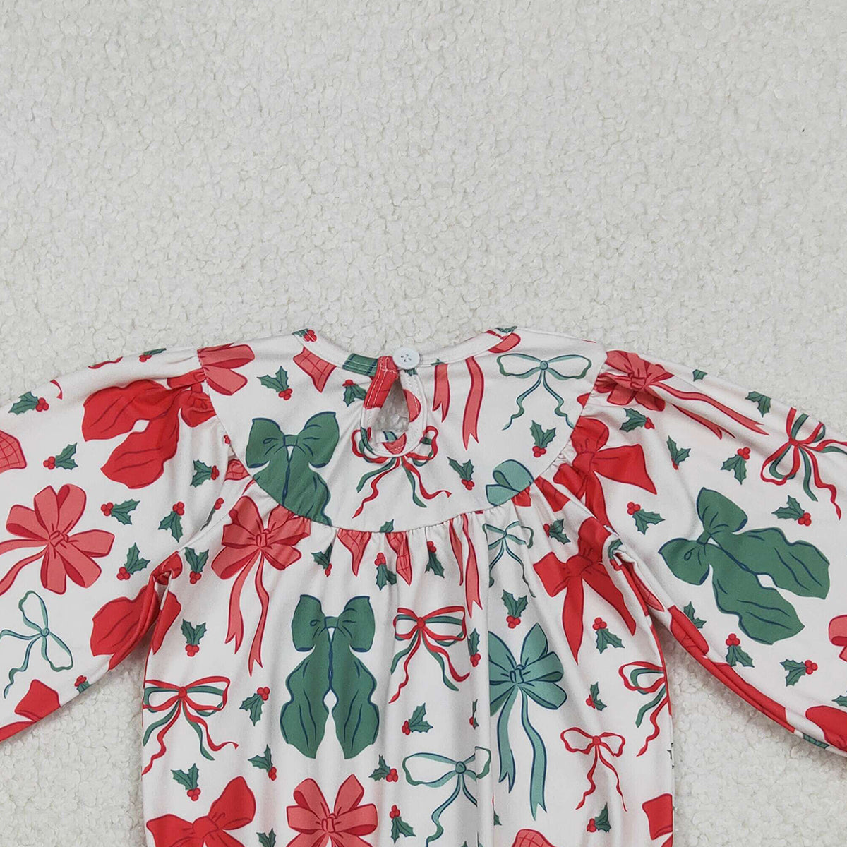 10.27 RTS NO MOQ （In stock）LR2217 Baby Girls Winter Rompers Smocked Baby Girls Bows Holly Bows Plaid Christmas Ruffle Rompers