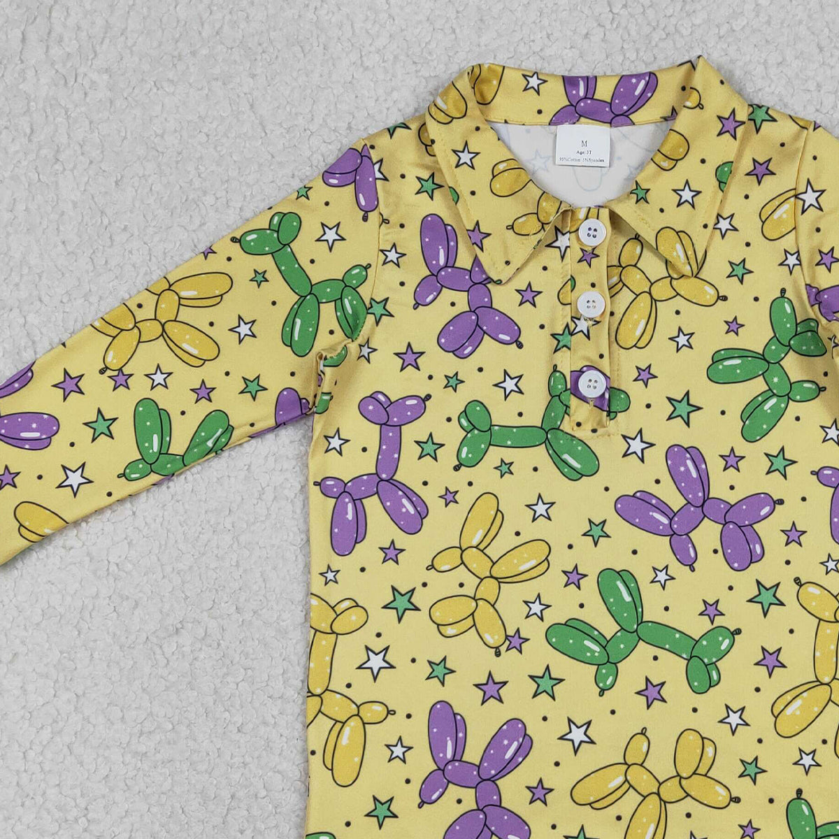 1.9 RTS NO MOQ （In stock）BT1388 Baby Boys Long Sleeve Stars Dogs Mardigras Polo Shirts Top