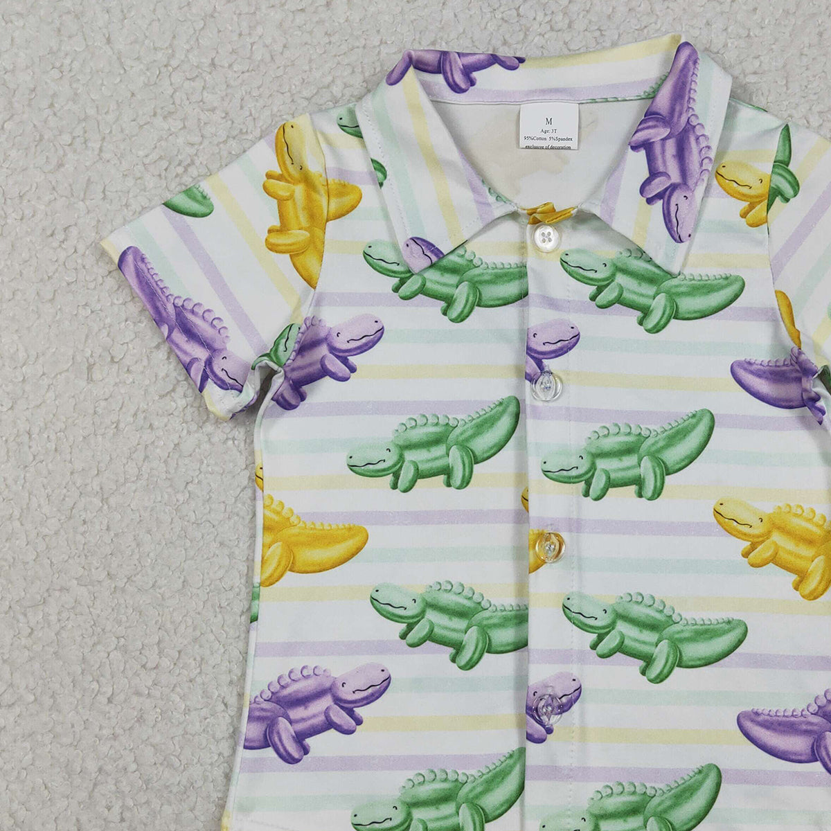 1.8 RTS NO MOQ （In stock）BT1393 Baby Boys Mardigras Stripe Crocodiles Button Shirts Top