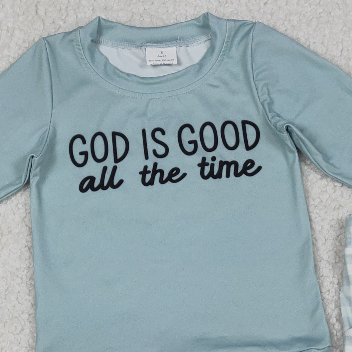 12.8 RTS NO MOQ （In stock）BLP1345 Baby Boys God Is Good Top Checked Pockets Jogger Pants Clothes Sets