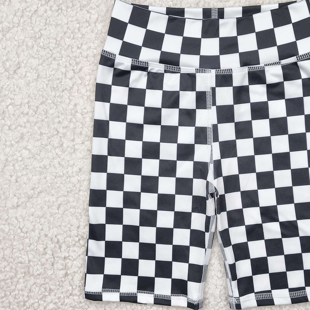 4.15 SS0537 RTS NO MOQ Baby Girls Yoga Shorts High waist black plaid kids girls summer shorts