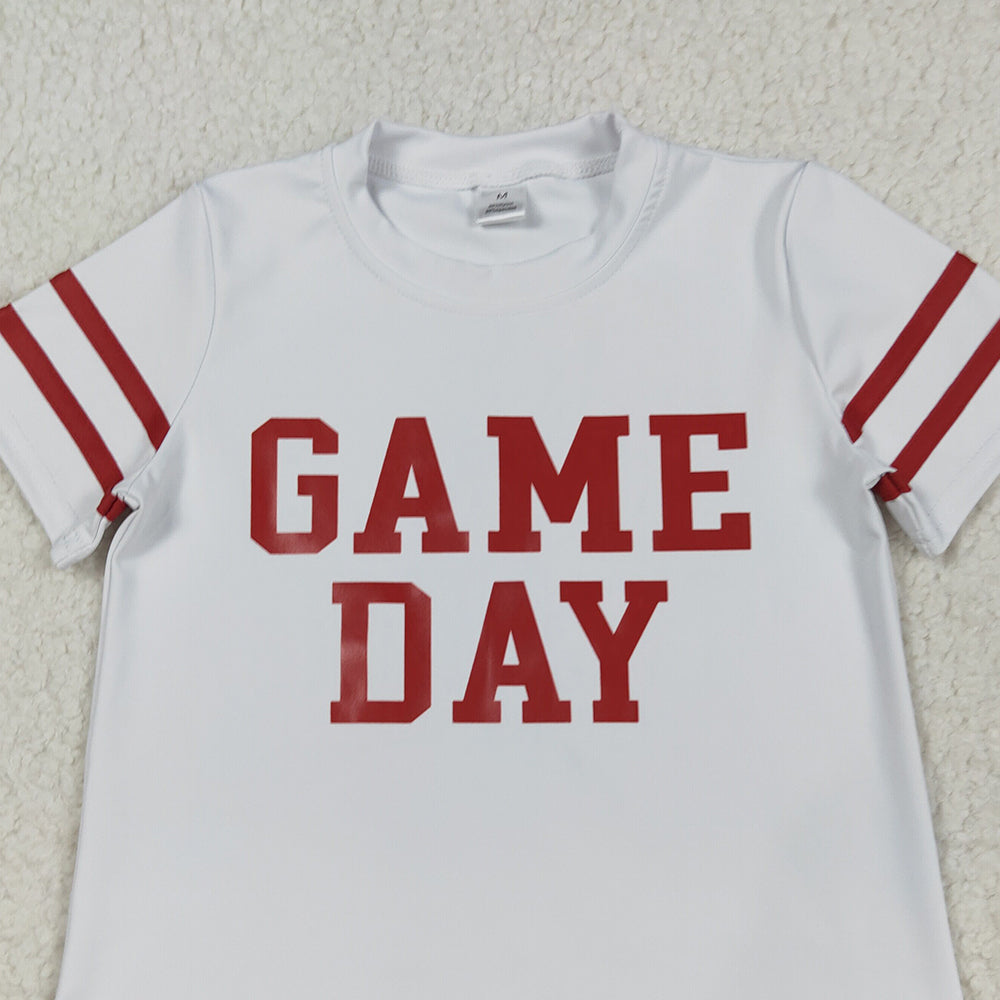 RTS NO MOQ （In stock）GT1102 Baby Girls Summer Tops Baby Girls Offset Print Red Game Day Yoga Active Team Tee Shirts
