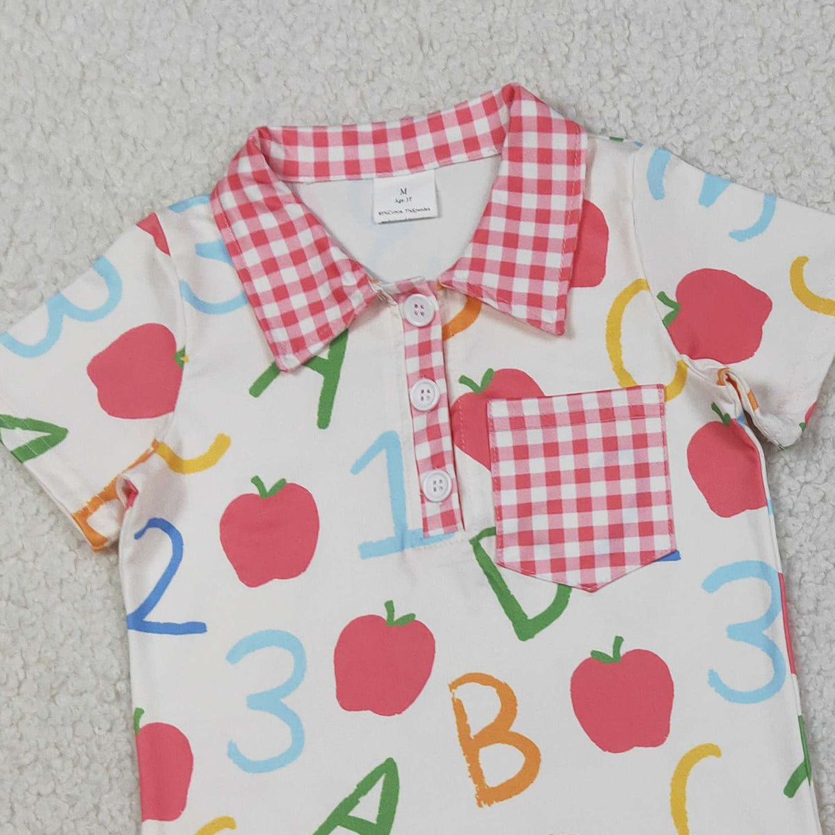 3.28 RTS NO MOQ （In stock）BSSO1913 ABC apple polo shirt plaid shorts boys back to school set