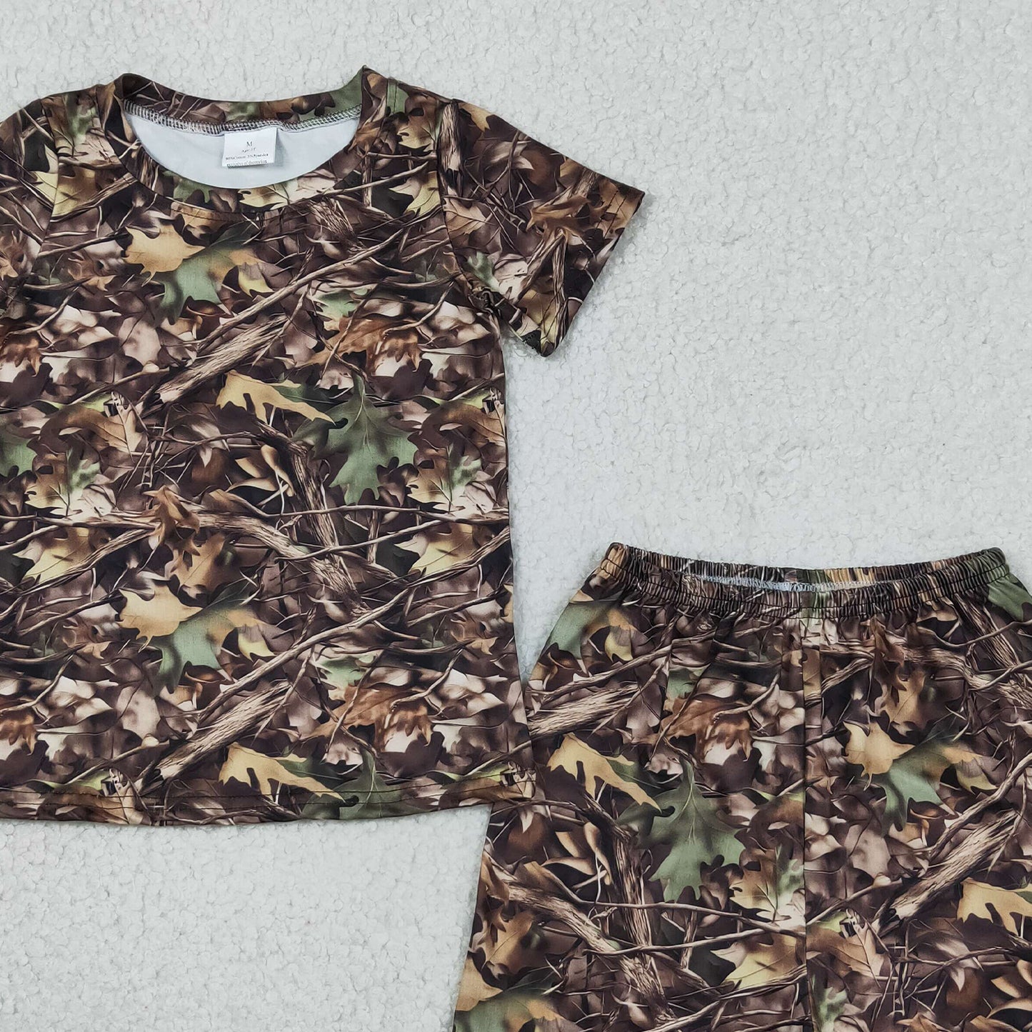 BSSO1929 RTS NO MOQ （In stock ）Short sleeves leaves camo top shorts kids boys pajamas