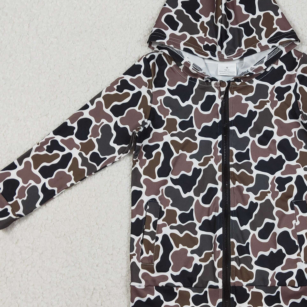 12.13 RTS NO MOQ （In stock）BT1382 Baby Boys Southern Dark Brown Camo Pockets Zipper Hoodie Jackets Top