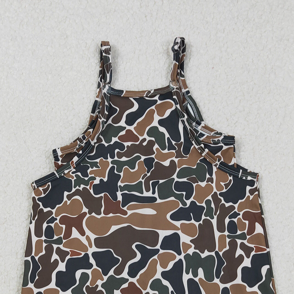 RTS NO MOQ （In stock）GSD2721 Baby Girls Yoga Dress Strap Dark Brown Camouflage Knee-Length Yoga Dress
