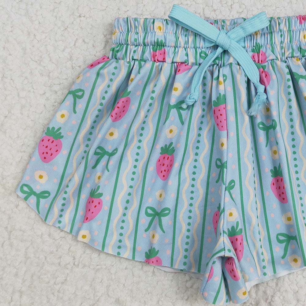 SS0580 RTS NO MOQ Baby Girls Summer Shorts Baby Girls Strawberry Green Bows Summer Shorts Bottoms