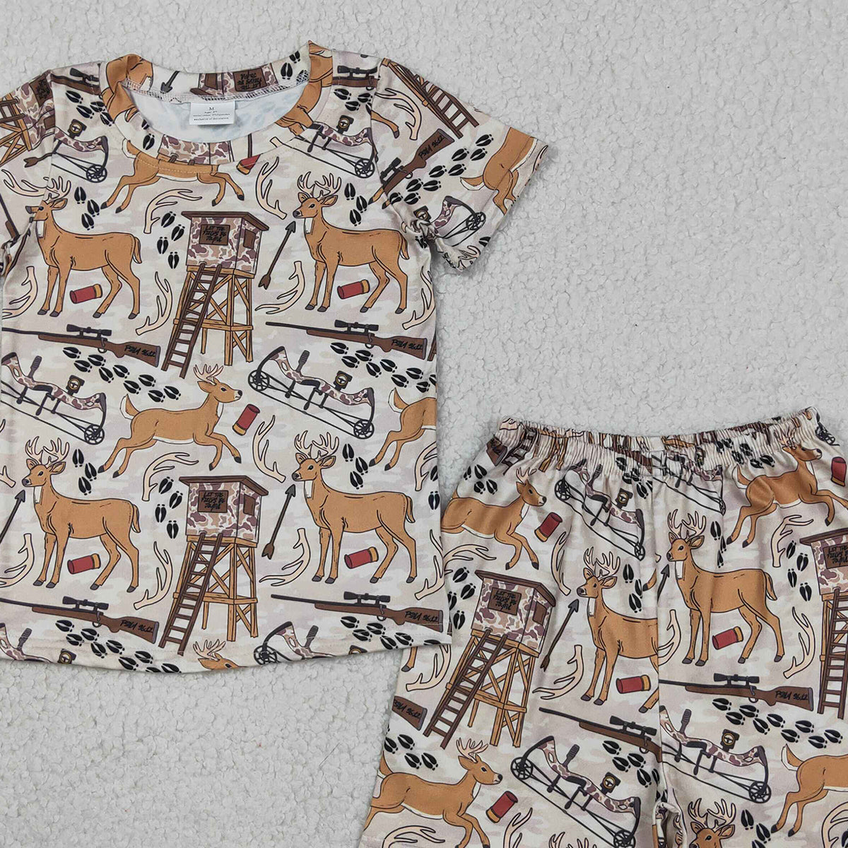BSSO1559 RTS NO MOQ （In stock ）Short sleeves deer print kids boys summer clothes