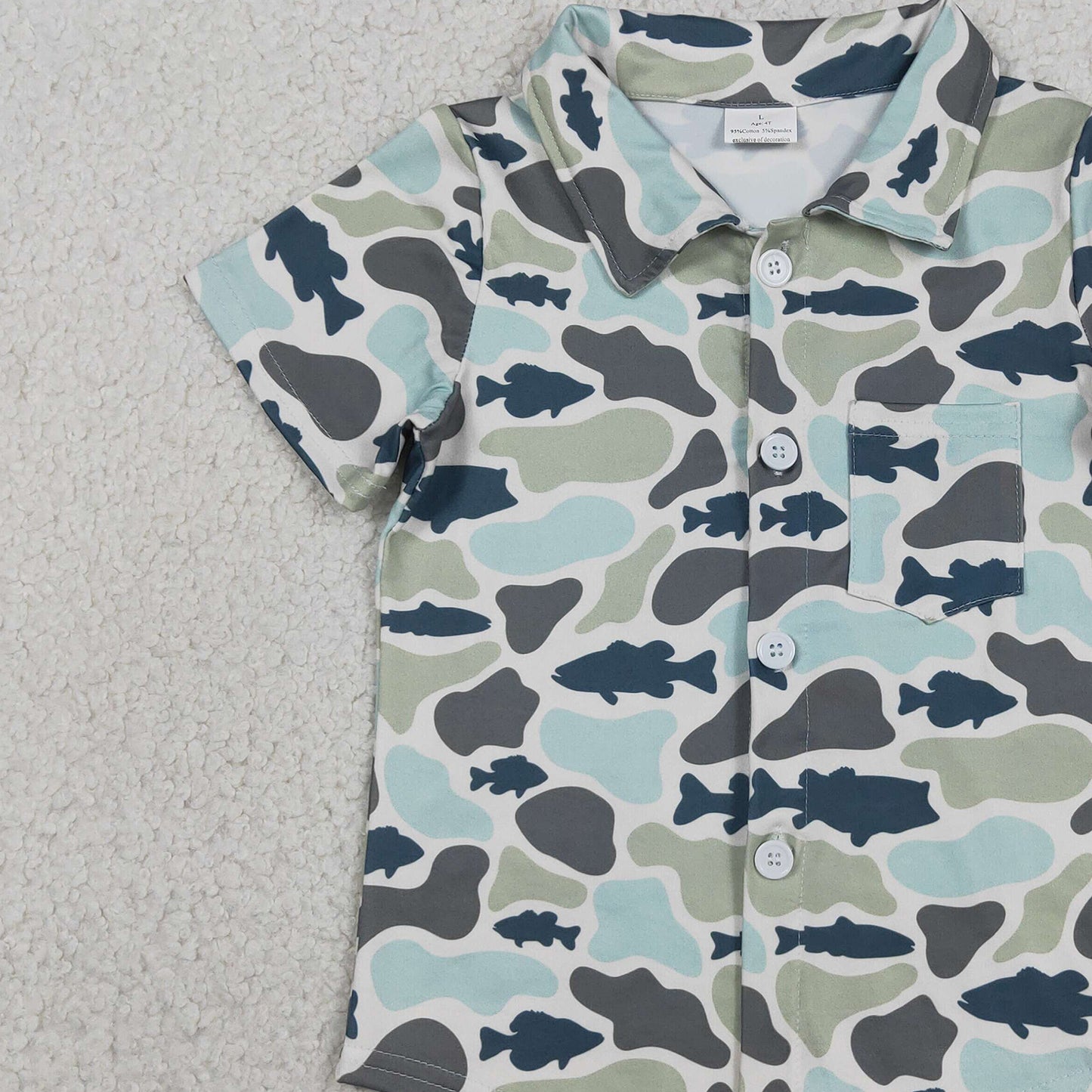 BT1787 RTS NO MOQ （In stock ）Short sleeves fish camo kids boys button down shirt