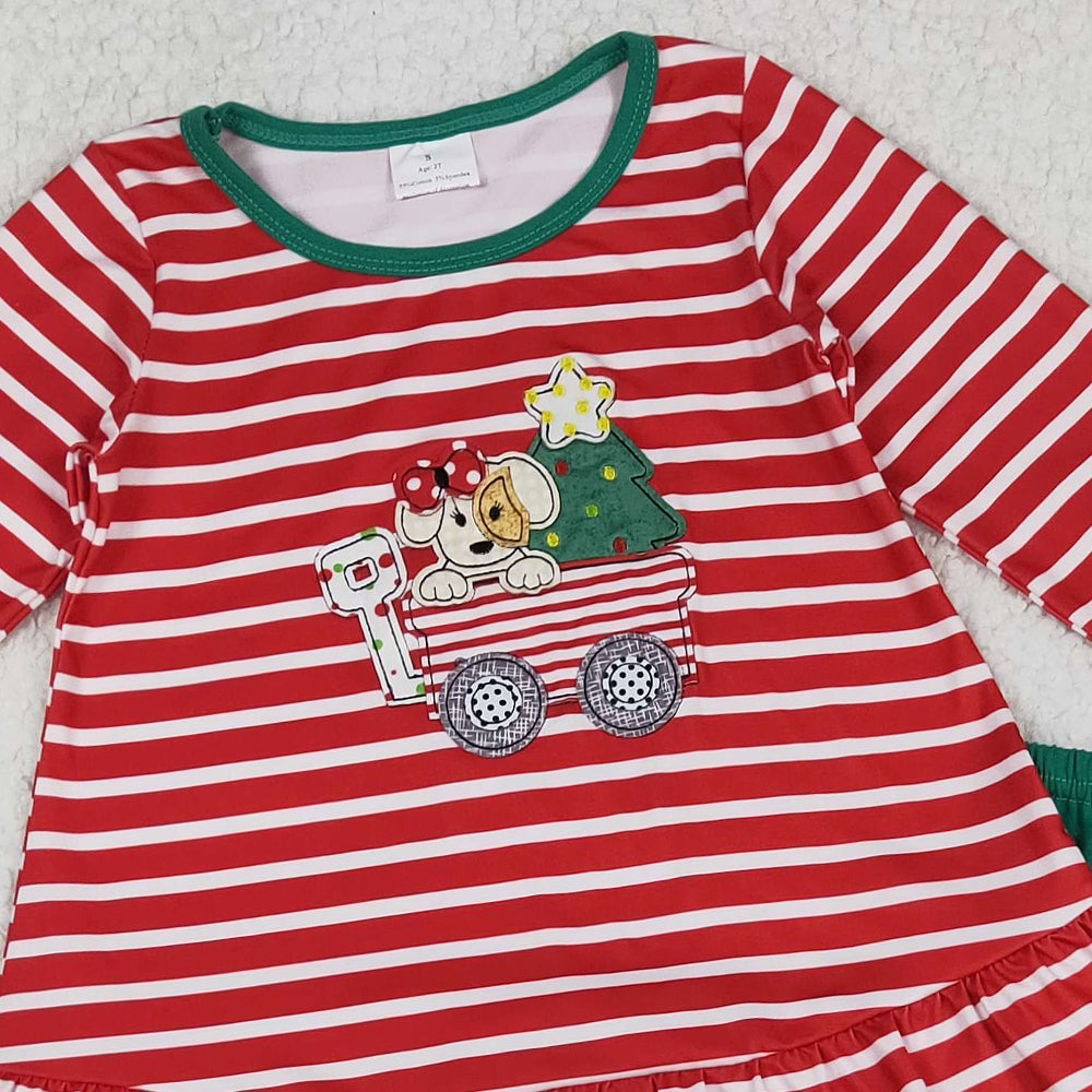 RTS NO MOQ （In stock）GLP2580 Baby Girls Winter Outfits  Long Sleeves Christmas Trees Dogs Trucks Tunic Ruffle Pant Set Outfit