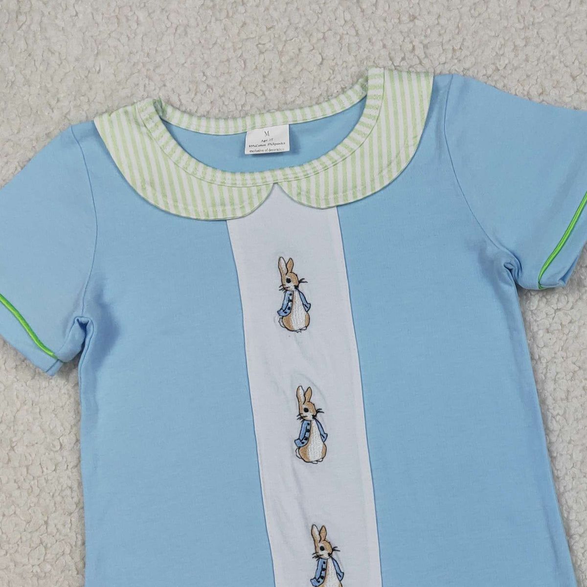 3.27 BSSO1564 RTS NO MOQ （In stock ）sky blue rabbit kids boys short sleeve Easter set