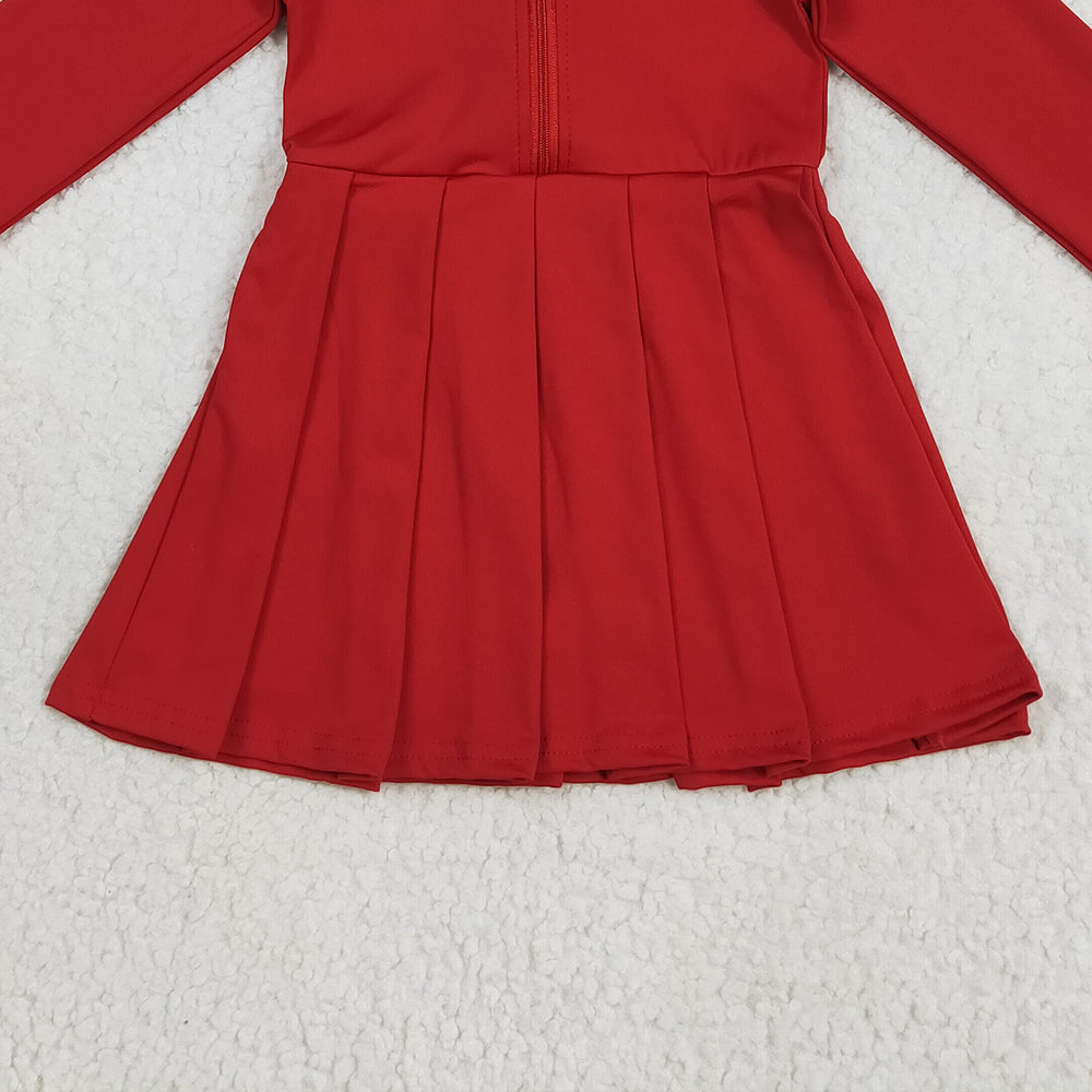 RTS NO MOQ （In stock）GLD1153 Baby Girls Yoga Dress Baby Girls Yoga Red Long Sleeves Zipper Knee Length Dresses