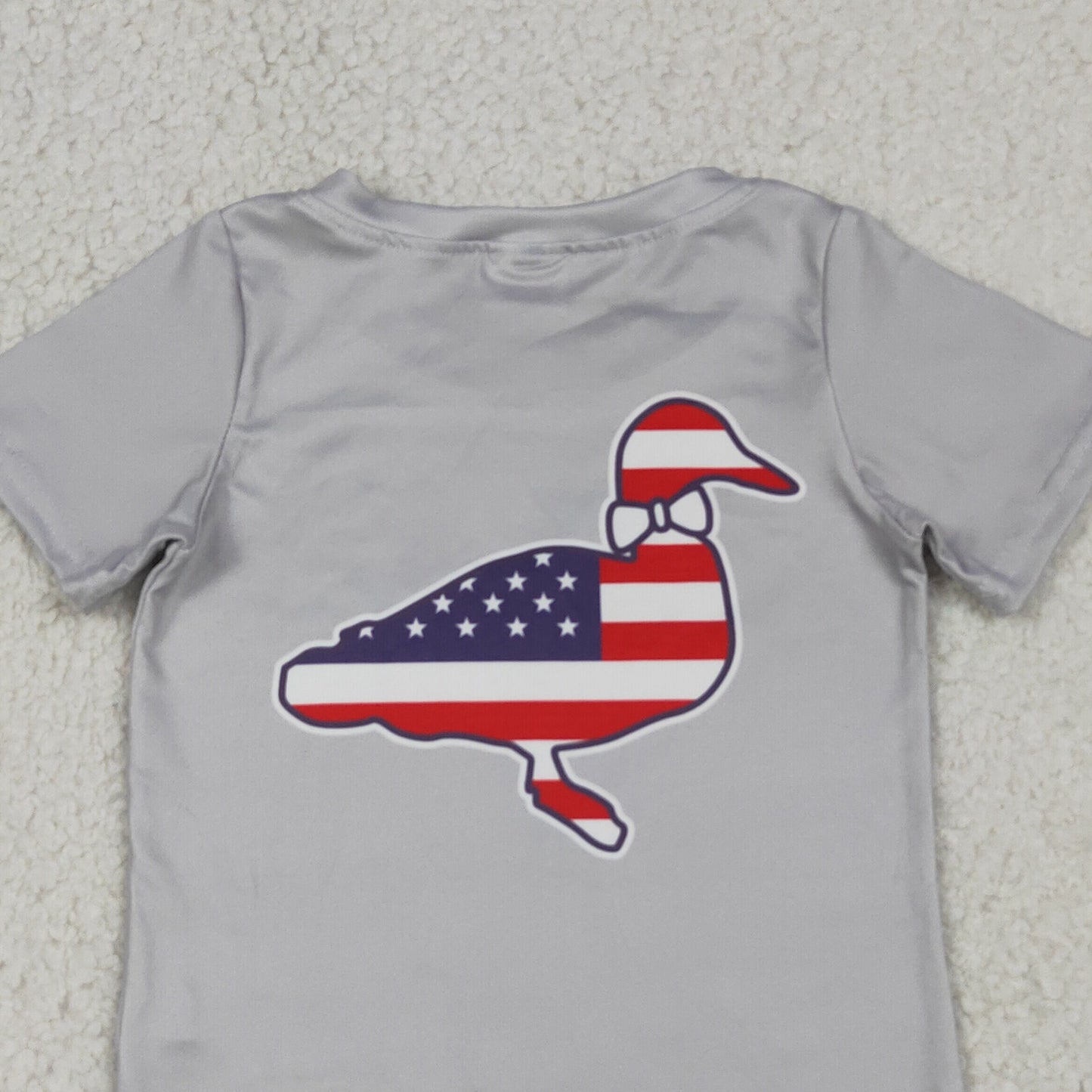 BT1199 RTS NO MOQ （In stock）Grey short sleeves stars stripe duck boys 4th of july shirt