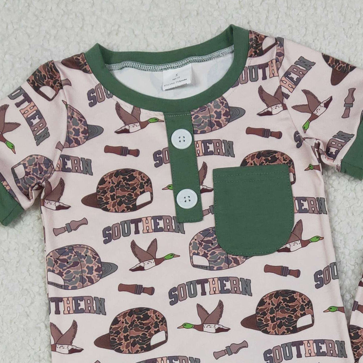 12.23 RTS NO MOQ （In stock）BSPO0597 Baby Boys Camo Hats Ducks Pocket Top Pants Southern Clothes Sets