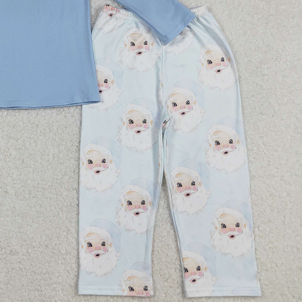 RTS NO MOQ （In stock）BLP0505 Baby Boys Winter Outfits Christmas Blue Santas Shirt Pants Clothes Sets