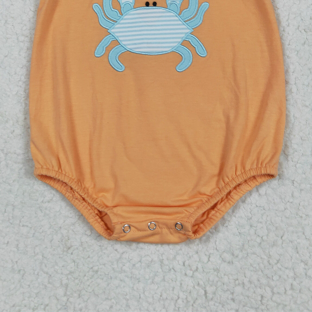 6.19 SR3058RTS NO MOQ Baby Boys Summer Rompers Embroidery Baby Boys Sleeveless Crab Rompers