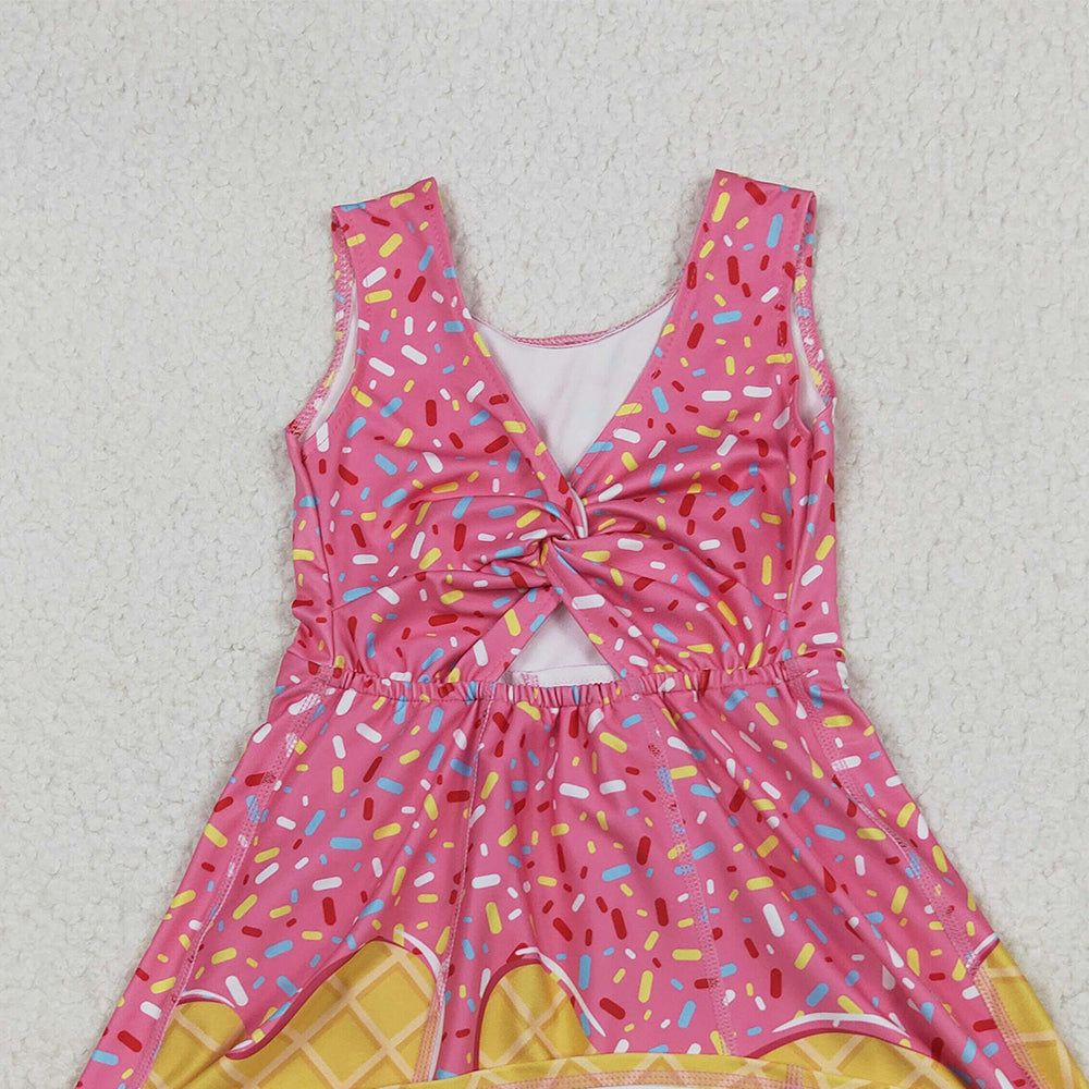 7.05 GSD2417RTS NO MOQ Baby Girls Summer Yoga Dress Baby Girls Pink Ice-cream Drip Yoga Skort Knee Length Dresses