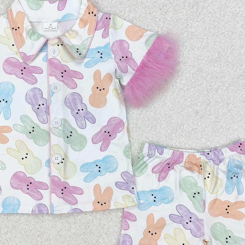 GSSO2020Girls Colorful Bunny Fur Pajamas Button down Easter Sleepwear Comfortable Soft Polyester Nightgown for Kids