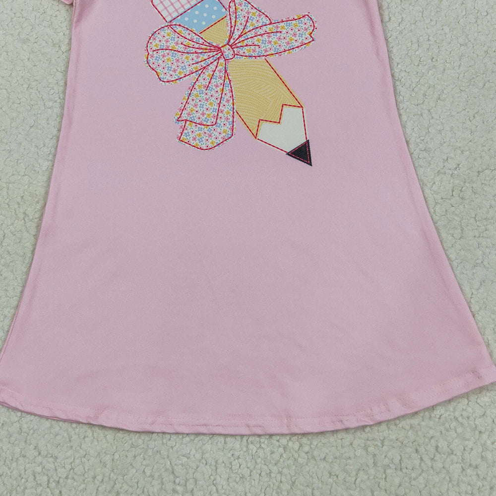 8.12  GSD2017RTS NO MOQ Baby Girls Summer Dress Baby Girls Peach Short Ruffle Sleeves Bow Pencil Top Dress