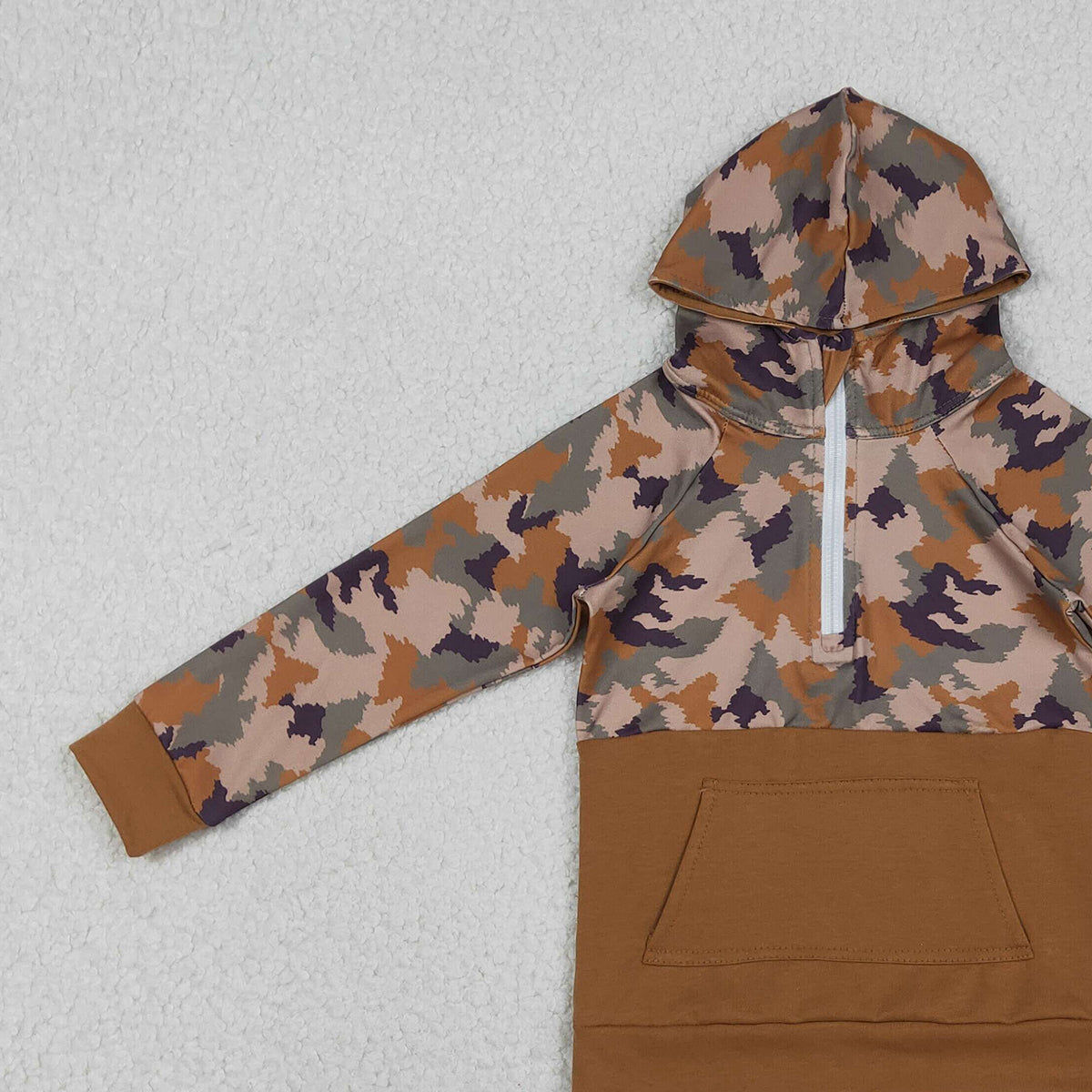 12.6 RTS NO MOQ （In stock）BT0912 Baby Boys Southern Brown Camo Pocket Zipper Hooded Top