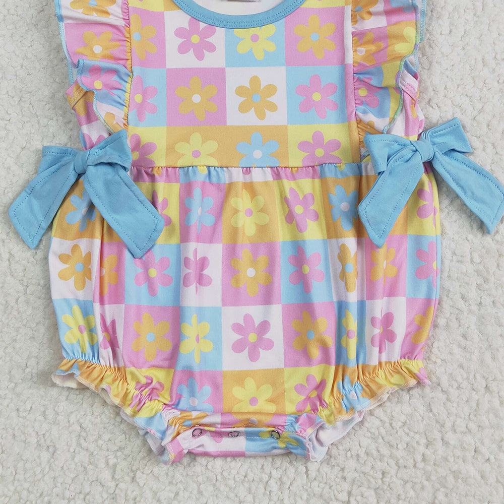 7.01 SR3090 RTS NO MOQ Baby Girls Summer Rompers Baby Girls Flutter Sleeves Bows Flowers Plaid Ruffle Rompers