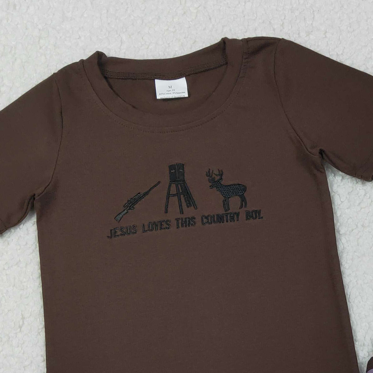 11.8 RTS NO MOQ （In stock）BSSO1562 Embroidery Love This Country Boy Deer Camo Pockets Shorts Hunting Clothes Sets