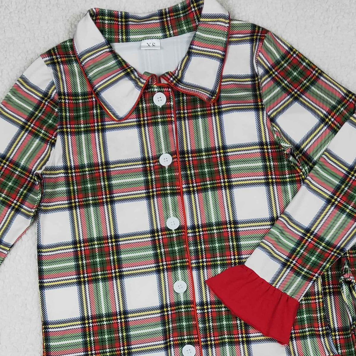 11.13 RTS NO MOQ （In stock）GLP2827 Adult Women Green Red Checked Button Top Ruffle Pant Christmas Pajamas Sets