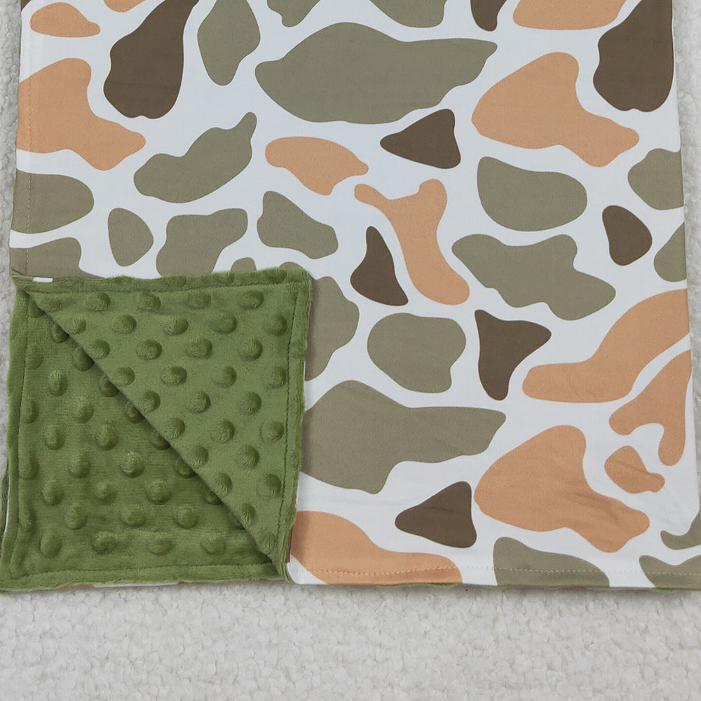 9.29 RTS NO MOQ （In stock）BL0223 Baby Kids Green Orange Camo Print Blankets
