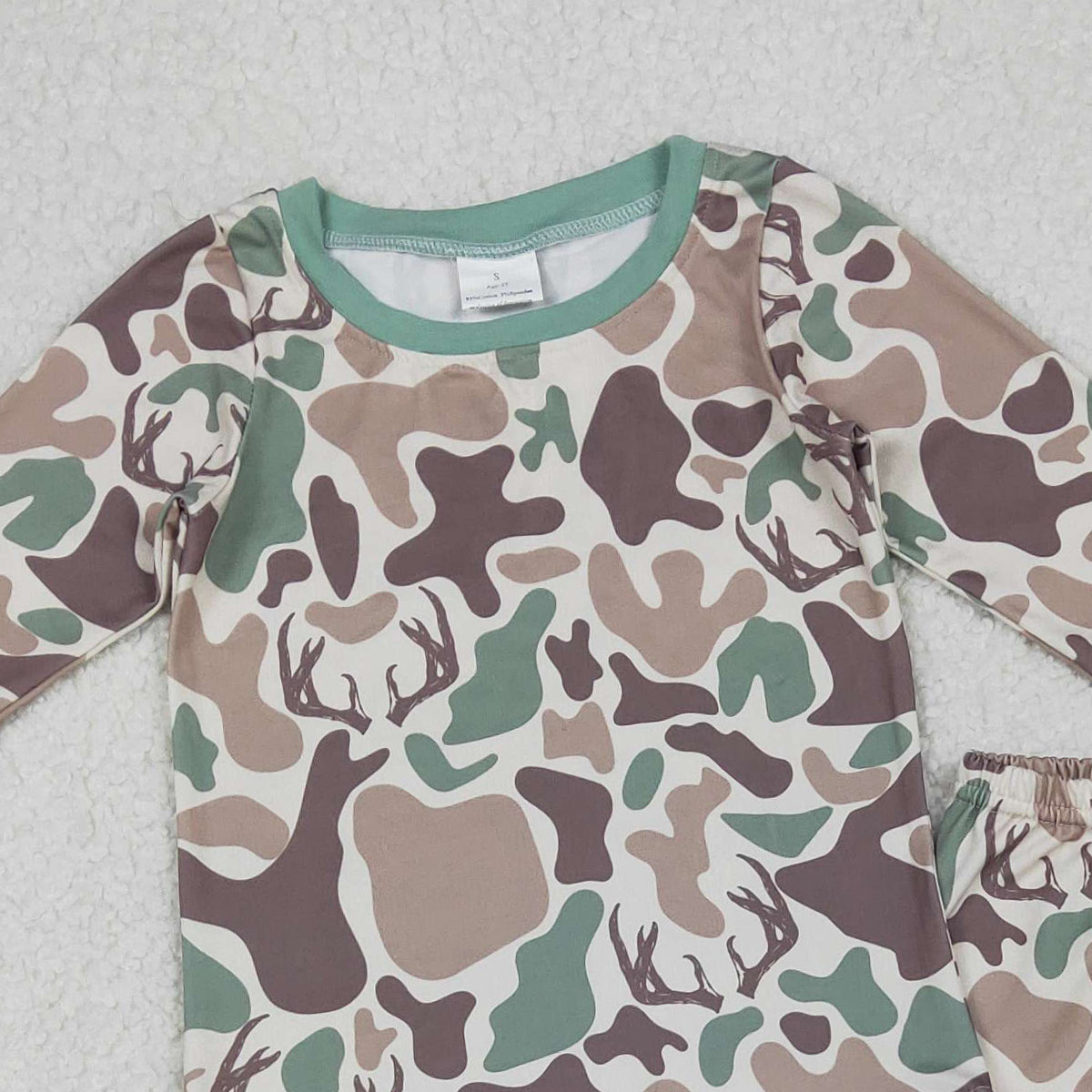 10.29 RTS NO MOQ （In stock）BLP1232 Baby Boys Winter Outfits Baby Boys Brown Deer Camo Top Pant Hunting Pajamas Set