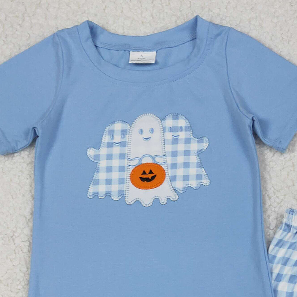 RTS NO MOQ （In stock）BSPO0581  Baby Boys Autumn Outfits Ghosts Pumpkins Top Pant Halloween Sets