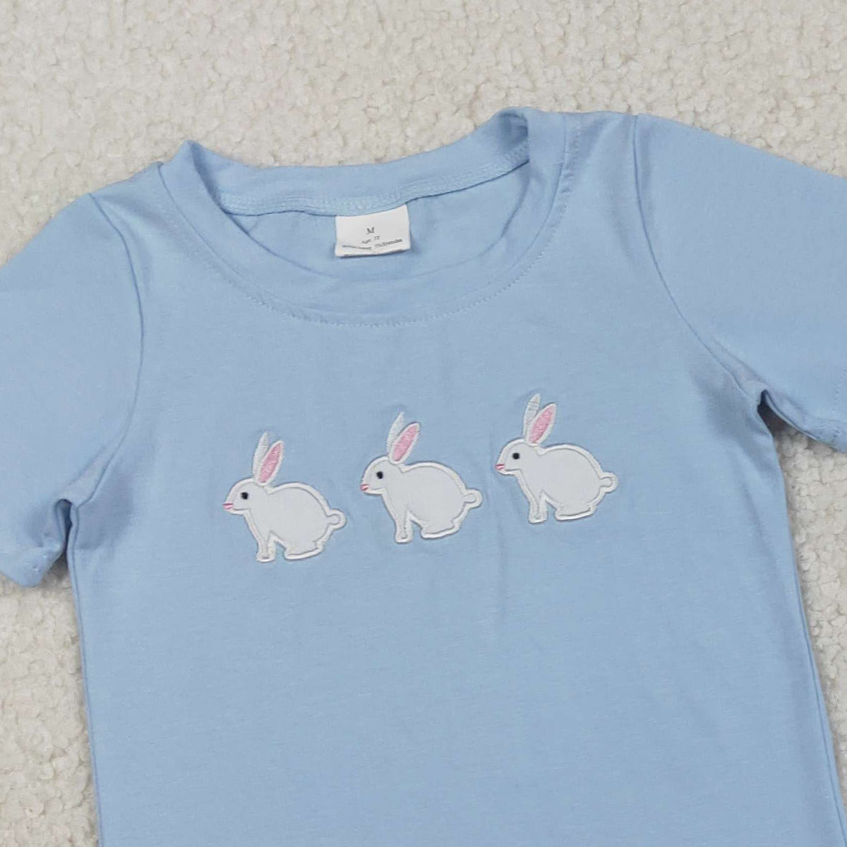 1.31 RTS NO MOQ （In stock）BSSO1560 Embroidery Rabbits Baby Boys Top Stripe Pockets Shorts Easter Clothes Sets