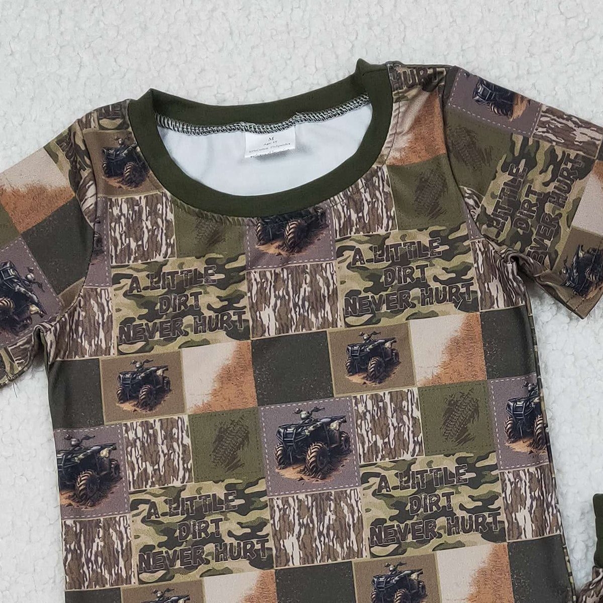 1.15 RTS NO MOQ （In stock）BSSO1801 Baby Boys Southern Olive Camo Checked Top Shorts Hunting Pajamas Sets