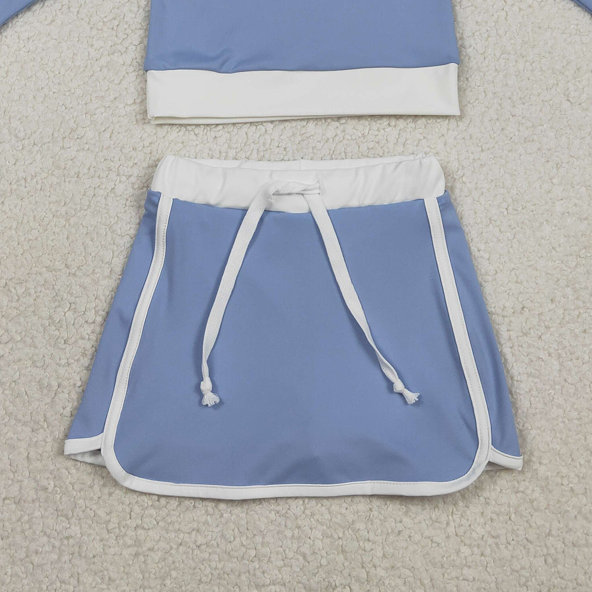 1.31 RTS NO MOQ （In stock）GLD1483 Baby Girls Blue Long Sleeve Top Skirts Shorts Yoga Active Clothes Sets