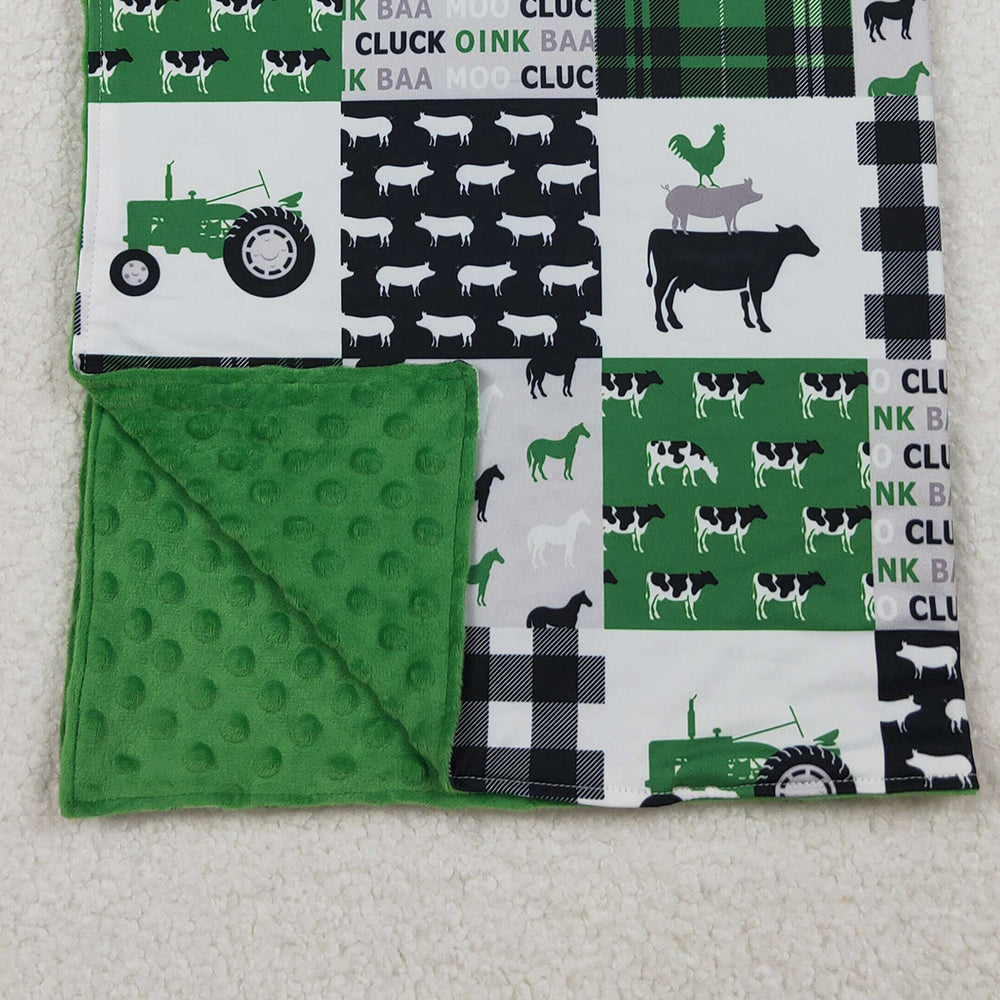 10.13 RTS NO MOQ （In stock）BL0056 Baby Kids Green Chicks Bows Farm Western blankets