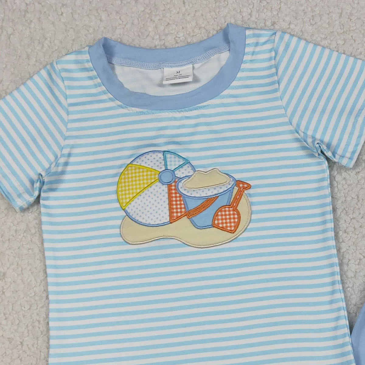 4.7 BSSO1834 RTS NO MOQ （In stock ）Embroidery Beach Baby Boys Blue Stripe Top Shorts Clothes