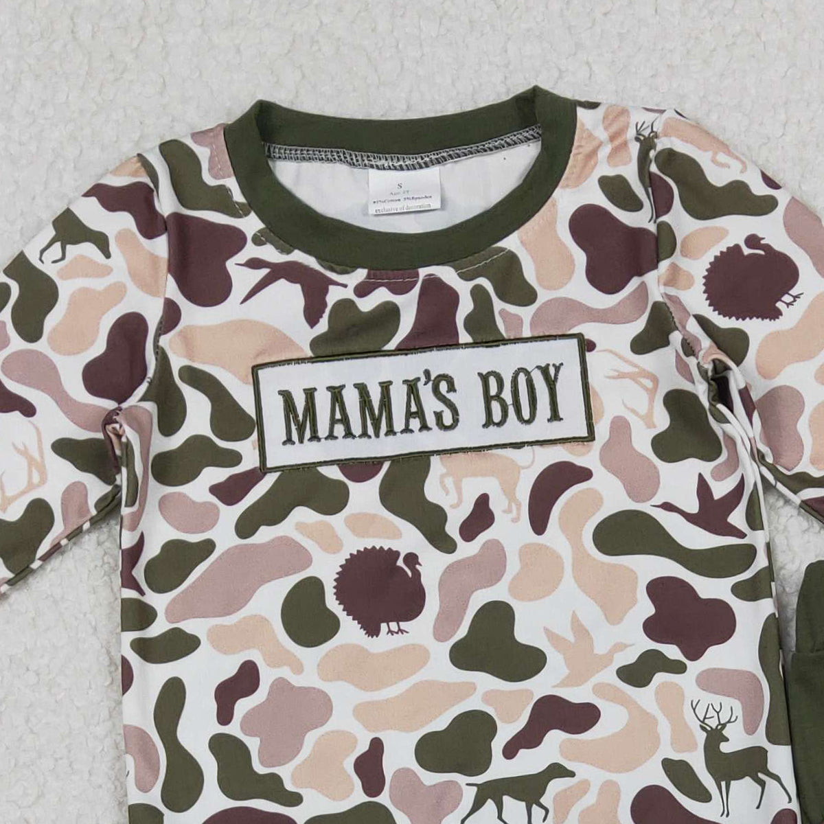 11.14 RTS NO MOQ （In stock）BLP1338 Embroidery Mama's Boy Baby Boys Deer Ducks Camo Pockets Jogger Clothes Sets