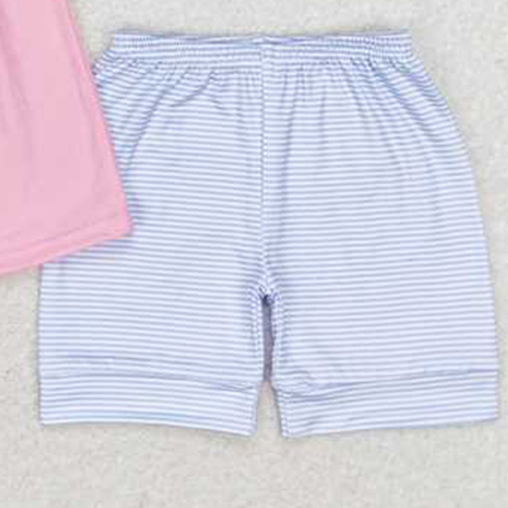 GSSO1064 New Rts No Moq 8-9 Days By Air Arrived it Pink flutter sleeves tunic stripe shorts girls summer outfits