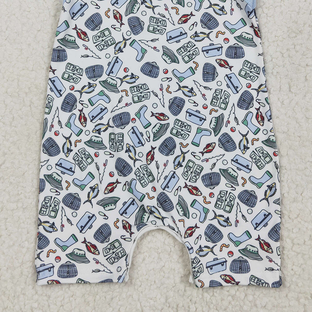 SR2900RTS NO MOQ Baby Boys Summer Rompers Baby Boy Sleeveless Lure Fishing Romper Booties - Lightweight Summer Outfit for Boys