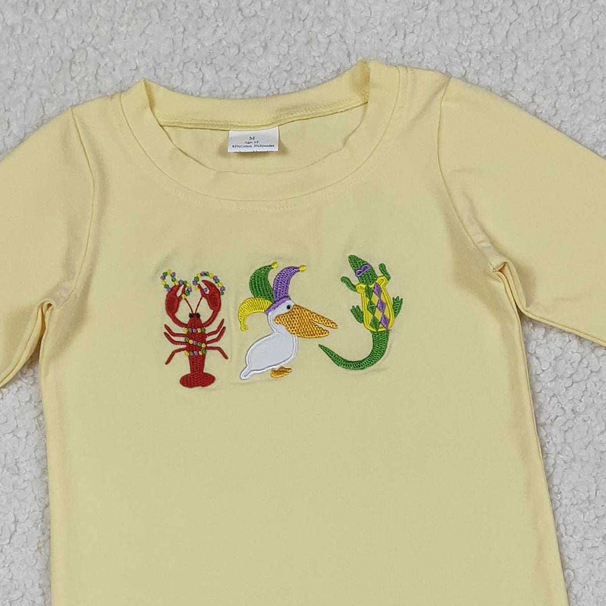 12.25 RTS NO MOQ （In stock）BLS0015 Embroidery Crayfishes Crocodile Baby Boys Mardigras Stripe Pockets Shorts Clothes Sets