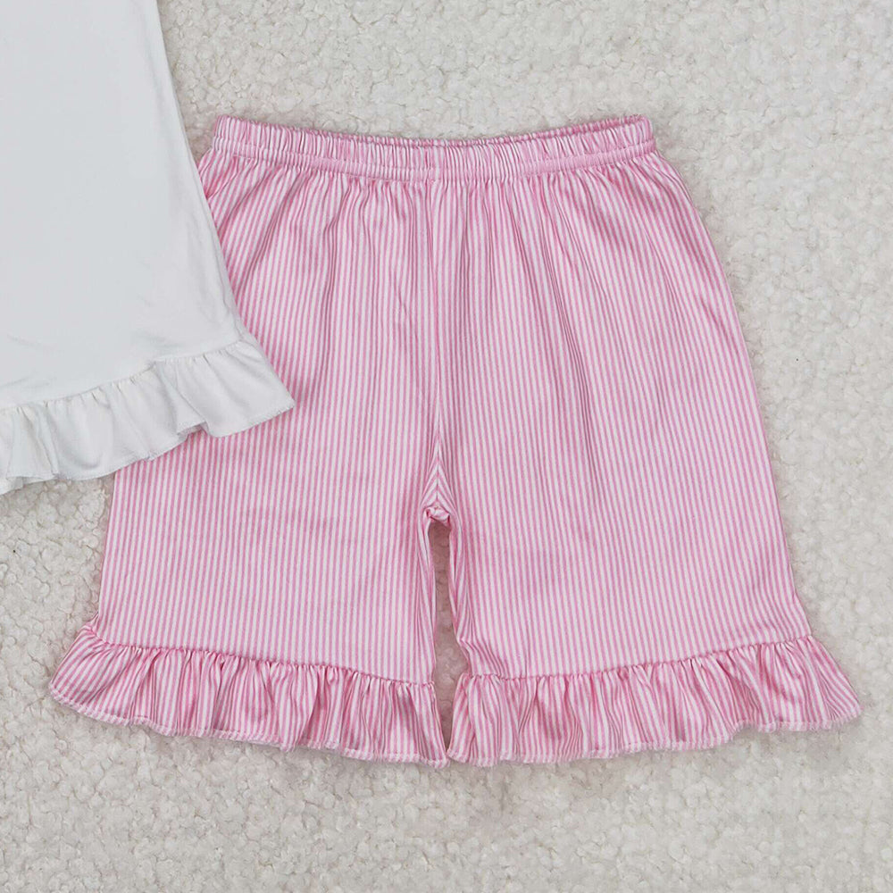 GSSO2127 New Rts No Moq 8-9 Days By Air Arrived it White mouse snacks top ruffle shorts girls clothing