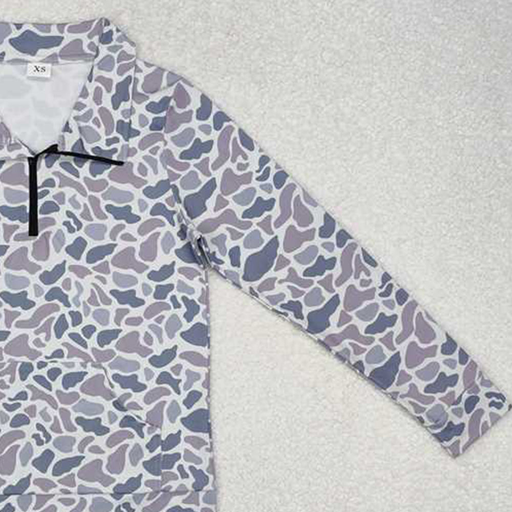 USA Shop (in stock)GT0832Women's Grey Camouflage Pocket Zipper Pullover Adult Hoodie Casual Loose Fit Streetwear