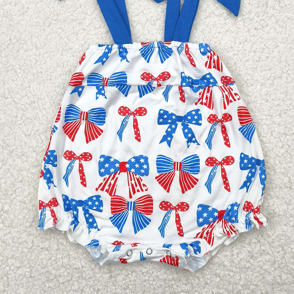 8.25  SR2902 RTS NO MOQ Baby Girls Summer Rompers baby girl clothes bow suspender romper