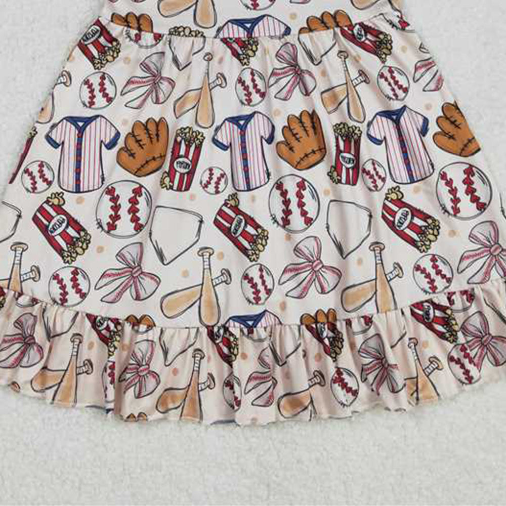 5.10 GSD1960 RTS NO MOQ Baby Girls Summer Dress Short sleeves baseball bow baby girls ruffle dresses